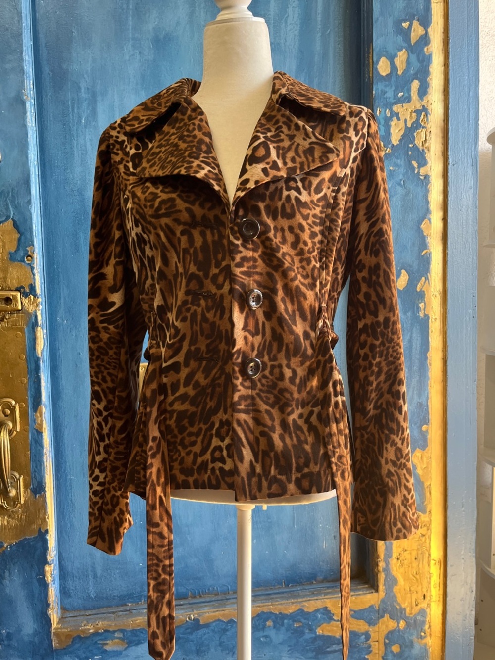 Laura Scott Leopard Print Brown Velvet Blazer